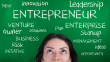 Image of a women surrounded by words relating to being an entrepreneur