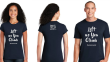 "Lift as You Climb" Tshirt Design - White print on navy shirt on male and female models