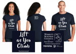 "Lift as You Climb" WBCS 25th Anniversary Commemorative T-shirt "Lift as You Climb" Tshirt Design - White print on navy shirt on male and female models
